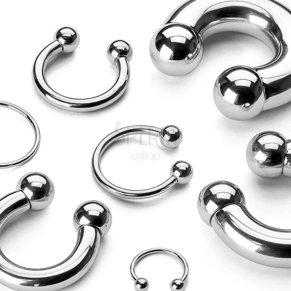 Ocelový piercing - podkova s lesklým povrchem ukončená kuličkami, tloušťka 3 mm