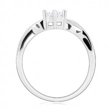 Zásnubní prsten ze stříbra 925 - kulatý zirkon, zvlněné lesklé linie, zirkonky