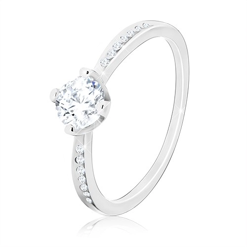 Stříbrný prsten 925 - třpytivý kulatý zirkon, zářezy s drobnými zirkony - Velikost: 53
