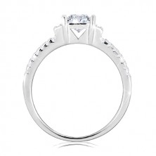 Stříbrný 925 prsten - třpytivý čtvercový zirkon, rozdvojené zirkonové linie