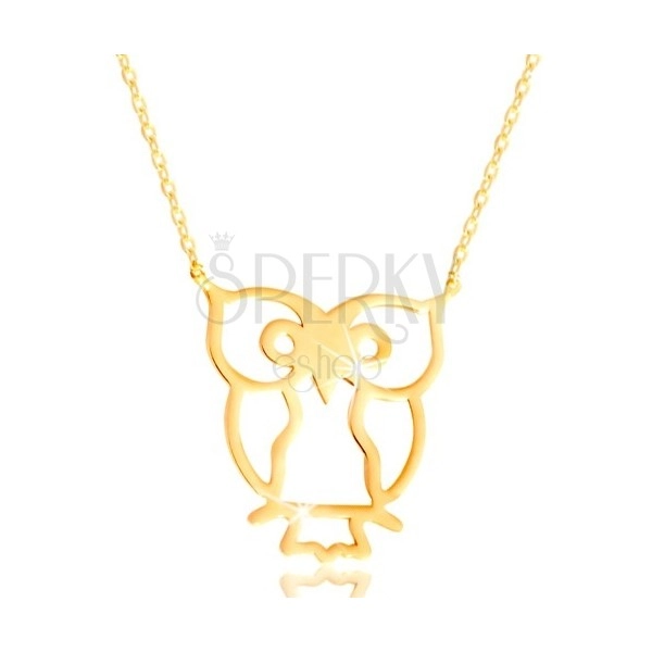 Náhrdelník ze žlutého zlata 585 - sova symbol moudrosti, lesklý tenký řetízek