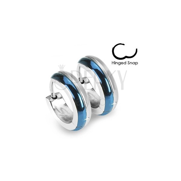 Kruhové ocelové náušnice - kombinace modré a stříbrné barvy