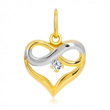 Přívěsek z kombinovaného 14K zlata - kontura srdce, symbol nekonečna, zirkon