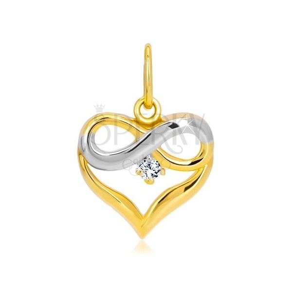 Přívěsek z kombinovaného 14K zlata - kontura srdce, symbol nekonečna, zirkon
