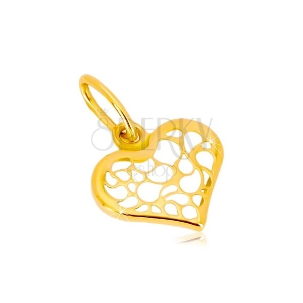 Přívěsek ze 14K žlutého zlata - symetrické srdce zdobené filigránem
