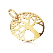 Přívěsek ze žlutého zlata 375 - ozdobně vyřezávaný kruh, strom života