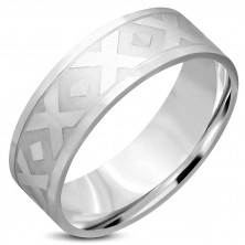 Prsten stříbrné barvy z chirurgické oceli - motiv "X", kosočtverce, 8 mm