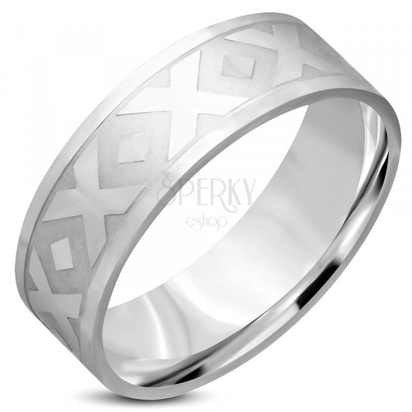 Prsten stříbrné barvy z chirurgické oceli - motiv "X", kosočtverce, 8 mm