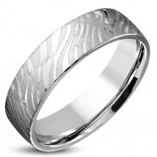 Lesklý ocelový prsten stříbrné barvy - matný motiv zebry, 6 mm