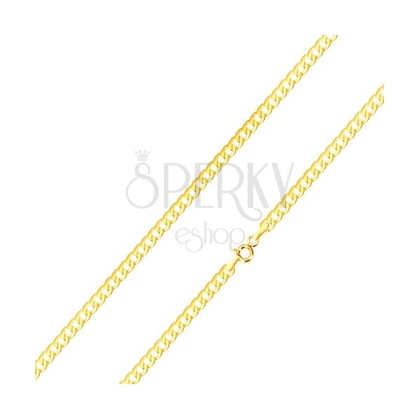 Lesklý řetízek ve žlutém 14K zlatě - plochá, sériově napojovaná očka, 500 mm