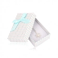 Puntíkovaná dárková krabička na set nebo náhrdelník se světle modrou mašlí