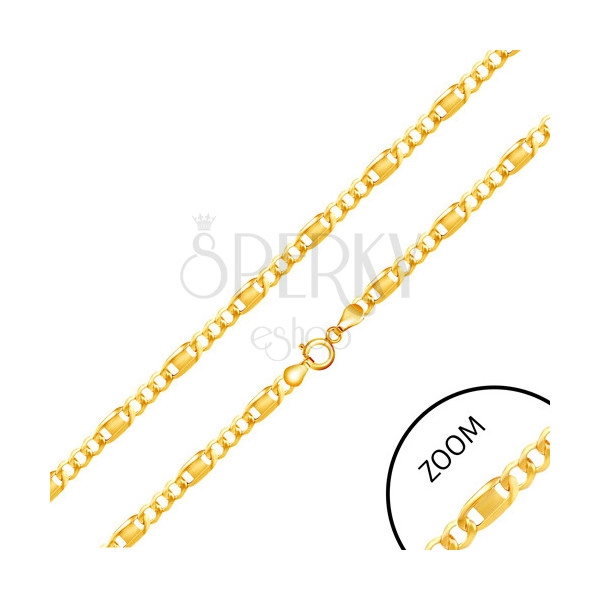 Řetízek ve žlutém zlatě 585 - tři oválná očka, podlouhlé očko s obdélníkem, 550 mm