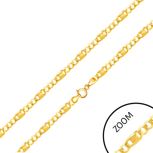 Řetízek ve žlutém zlatě 585 - tři oválná očka, podlouhlé očko s obdélníkem, 550 mm