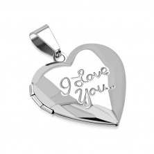 Medailon z chirurgické oceli - zrcadlově lesklé srdíčko, nápis "I Love You.."