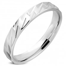 Prsten stříbrné barvy z chirurgické oceli - lesklé kosodélníky, 4 mm