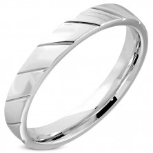 Prsten z oceli - diagonální zářezy v podobě zrnek, lesklý povrch, 4 mm