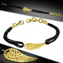 Šňůrkový náramek z chirurgické oceli - andělské křídlo ve zlatém barevném odstínu