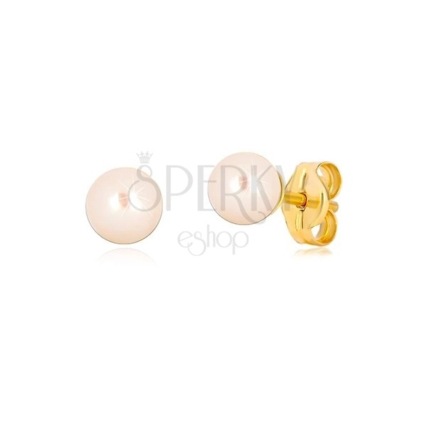 Náušnice ze žlutého 9K zlata - kulatá sladkovodní perlička bílé barvy