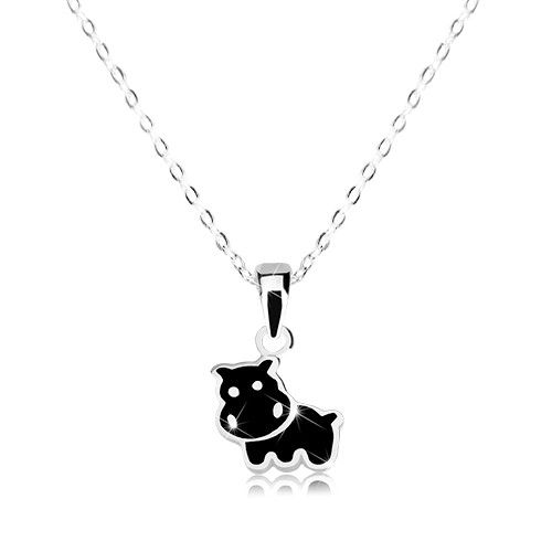 Stříbrný 925 náhrdelník - hroch zdobený černou glazurou, blýskavý řetízek