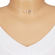 Stříbrný 925 náhrdelník - dva kroužky se srdíčkovitým výřezem, světle růžové zirkony