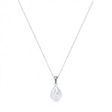 Stříbrný 925 náhrdelník - kontura slzy se zirkony, spirálovitý řetízek