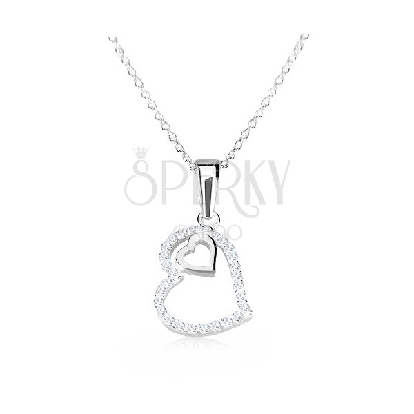 Stříbrný 925 náhrdelník - obrys nepravidelného srdce se zirkony, srdíčko