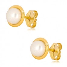 Zlaté náušnice 375 - sladkovodní perla bílé barvy v kruhové objímce, puzetky