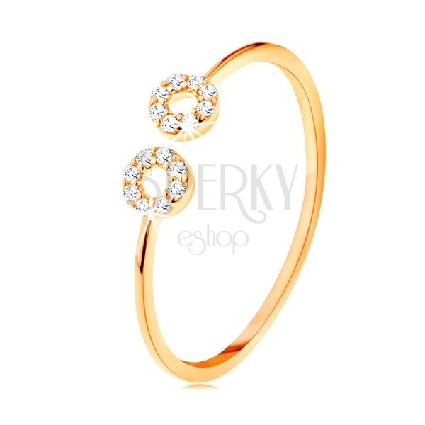 Zlatý prsten 375 s úzkými oddělenými rameny, malé zirkonové kroužky