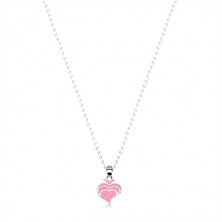 Stříbrný 925 náhrdelník - lesklý řetízek, rybička zdobená růžovou glazurou