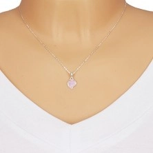 Stříbrný 925 náhrdelník - lesklý řetízek, rybička zdobená růžovou glazurou