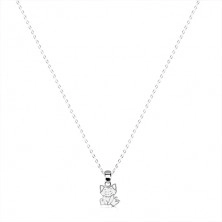 Stříbrný náhrdelník 925 - sedící kočka, bílá glazura, lesklý řetízek