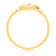 Blýskavý prsten ve žlutém 9K zlatě - lesklý a zirkonový zalomený proužek
