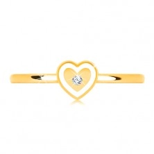 Prsten ve žlutém 9K zlatě - srdíčko s bílým okrajem a čirým zirkonkem