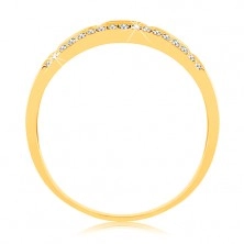 Prsten ze žlutého 9K zlata - pásy černé glazury, čirá zirkonová linie