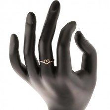 Zlatý prsten 375, kontura srdce s čirým zirkonkem, zdobená ramena