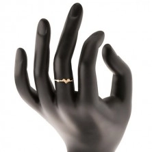 Zlatý prsten 375, spirálovitě zatočená ramena, třpytivé srdíčko, zirkon