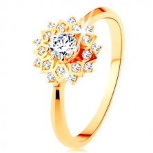 Zlatý prsten 375 - třpytivé slunce zdobené kulatými čirými zirkonky