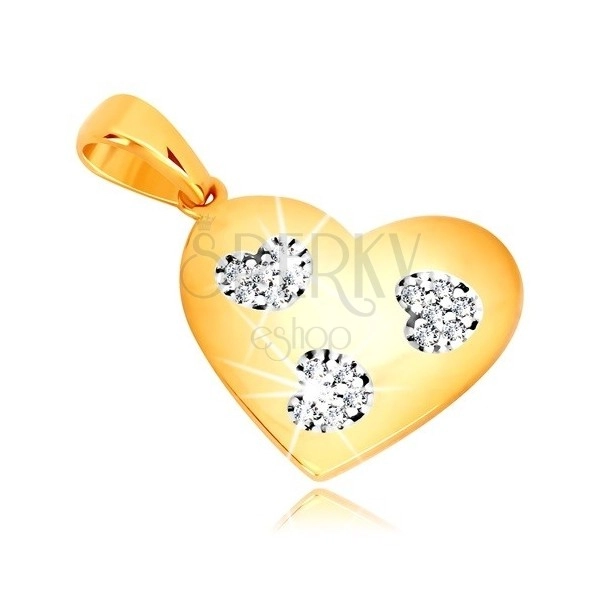 Přívěsek ve žlutém zlatě 585 - symetrické srdce se srdíčkovitými výřezy, zirkony