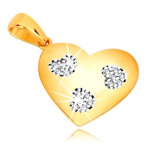 Přívěsek ve žlutém zlatě 585 - symetrické srdce se srdíčkovitými výřezy, zirkony