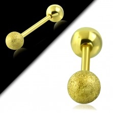 Piercing do tragu z oceli - hladká a pískovaná kulička zlaté barvy, 16 mm