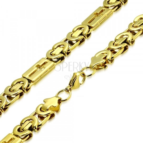 Lesklý řetízek zlaté barvy z oceli - byzantský vzor, latinské kříže