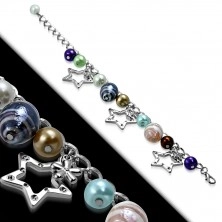 Náramek - syntetické perly, dvoubarevné korálky, kontury hvězd a květy
