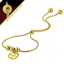 Ocelový náramek zlaté barvy - čtyřlístek pro štěstí, kuličky, vzor hadí kůže