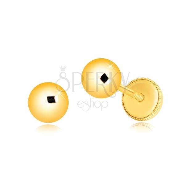 Náušnice ze žlutého zlata 585 - jednoduchá zrcadlově lesklá kulička, 5 mm