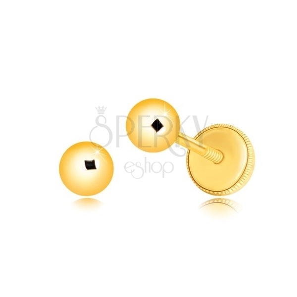 Náušnice ve 14K žlutém zlatě - kulička s hladkým lesklým povrchem, 4 mm