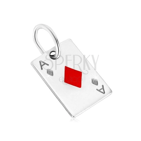 Přívěsek ze stříbra 925 - motiv hrací karty, kárové eso s červenou glazurou