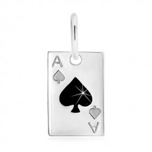 Stříbrný přívěsek 925 - hrací karta, pikové eso s černou glazurou
