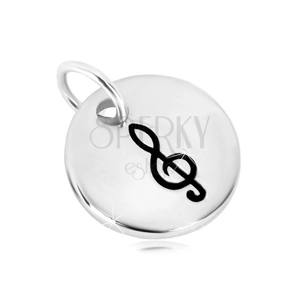 Přívěsek ze stříbra 925 - zrcadlově lesklý kruh s houslovým klíčem