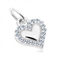 Přívěsek, stříbro 925 - lesklé srdce, obrys z transparentních zirkonů