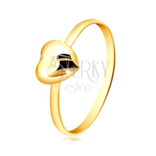 Prsten ze žlutého zlata 375 - úzký kroužek a pravidelné zrcadlově lesklé srdíčko